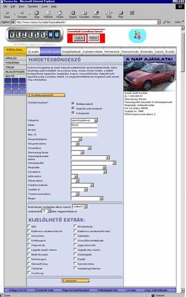 A hirdetésböngésző a használtautó adatbázisban lévő használtautók keresését könnyítik meg