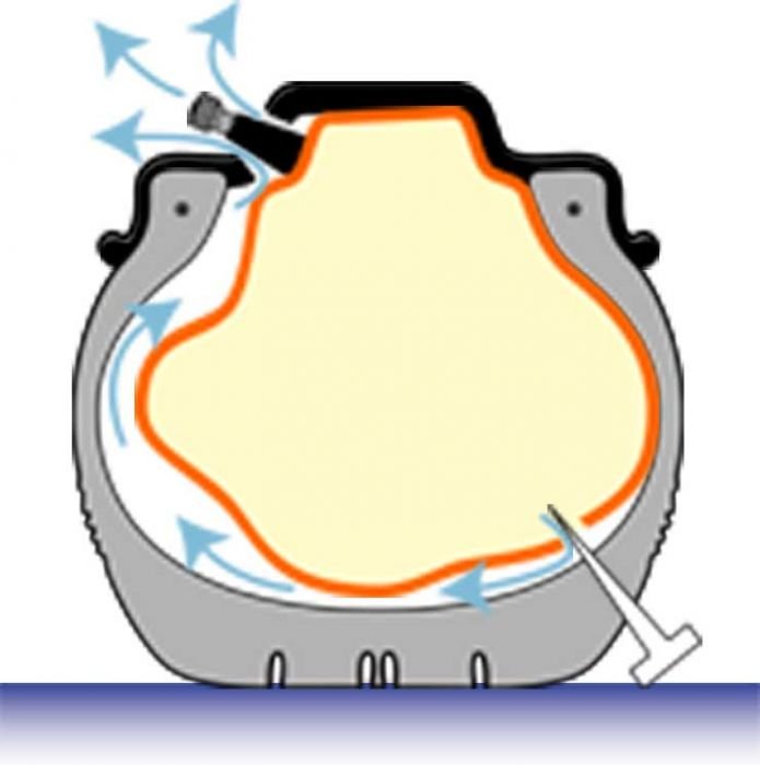 Közönséges tömlős abroncs. Átszúrás esetén a tömlő gyorsan leereszt