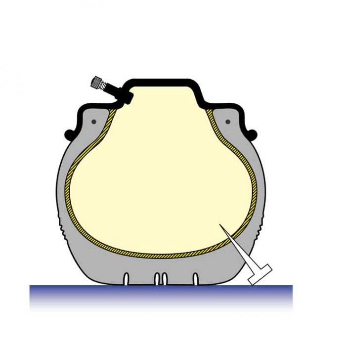 Tömlő nélküli abroncs butil légzáró réteggel. Átszúrás esetén az abroncs lassan ereszt le, így sokkal biztonságosabb