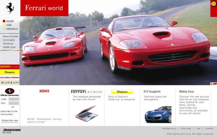 Új Ferrari weboldal