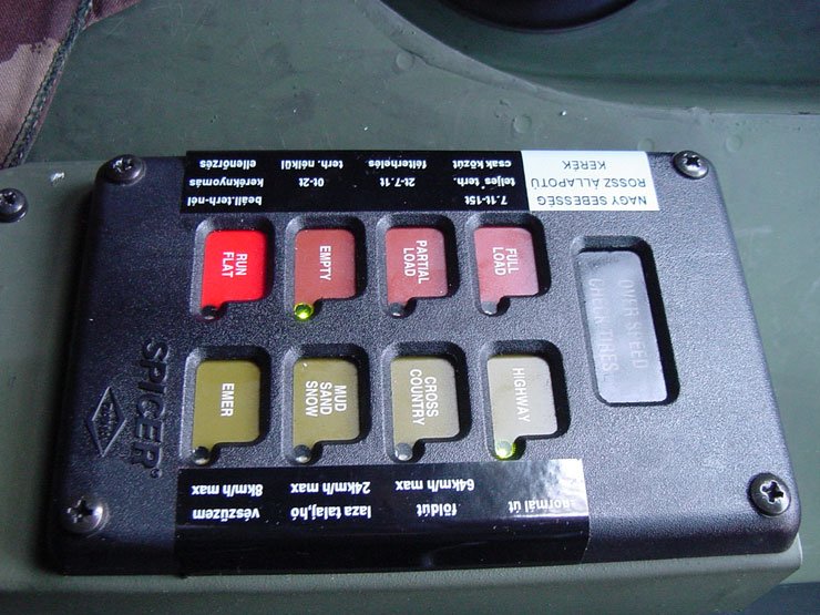 A panel segítségével előre beprogramozott keréknyomás állítható be  terepviszonytól függően