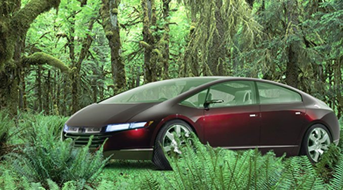 Autó fűből, fából, virágból