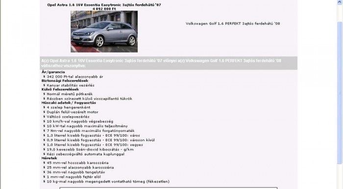 Összehasonlító funkció az Opelnél