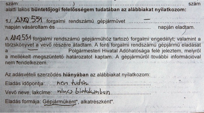 Létezik egy formanyomtatvány elveszett adásvételi esetére