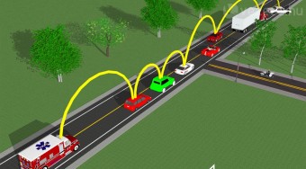 Egymással beszélő autók az utcán