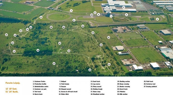 A lipcsei Porsche-bázis, a gyárral, az aszfaltos és az off-road tesztpályákkal (kép: Porsche)