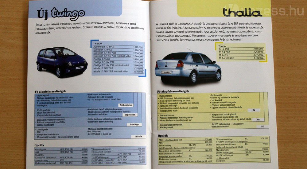 A 2001-es prospektus árai nagyjából ma is stimmelnek