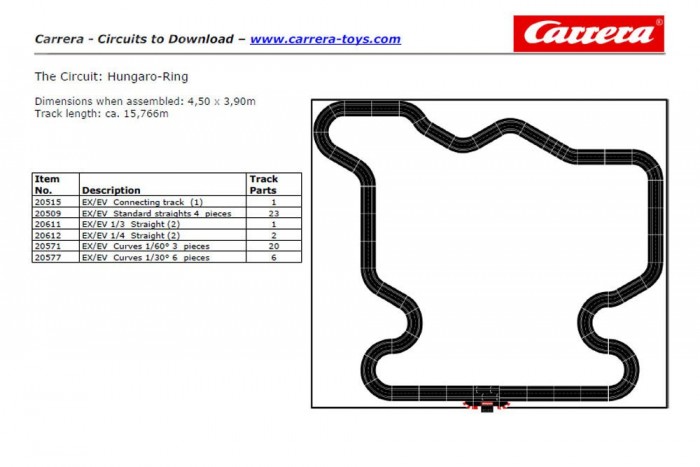 Vezettük: McLaren F1, Ferrari F2007 1:32 46 A Carrera elemekből ilyen Hungaroringet lehet építeni. A terv mellett a nyersanyagszükséglet is megtalálható.