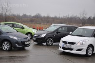 Nagy fordulaton kezd élni a Swift, a Corsa még ott sem. A Hyundai hangos és életerős, a Mazda egész jól megy, de a turbós Fabia nyomatékával nem tud mit kezdeni