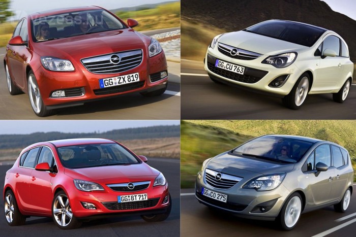 Egy Opel, amire a csajok buknak 4 Van köztük rokonság, de nem olyanok, mint az Audi matrjoskababái. Bal fentről lefelé: Insignia A, Corsa D, Astra J, Meriva B
