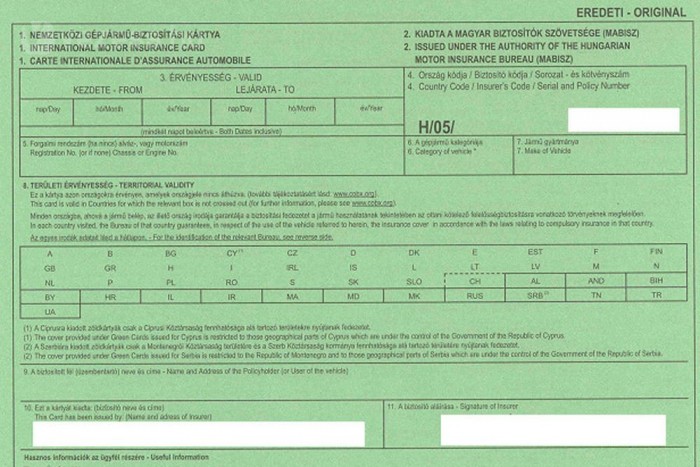 A biztosítási zöldkártya ingyenes