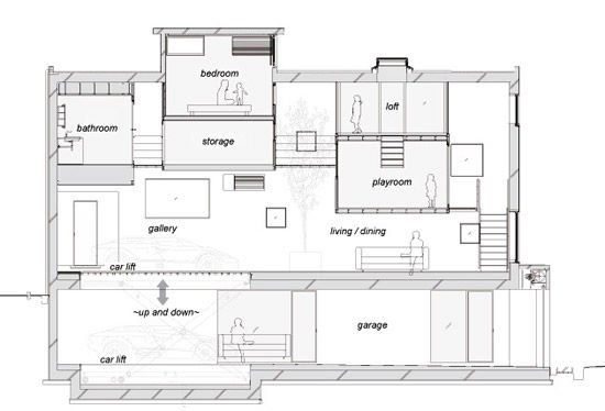 Egy Lamborghini liftes ház alaprajza