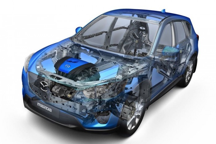 Van ilyen: a keveset fogyasztó benzines SUV 3 Elsőként a CX-5 kapta meg a Skyactive technikát. Egy új padlólemezről van szó, amire az idén bemutatandó új Mazda6, majd a Mazda3 is épül, csökkentve a költségeket. Közös bennük a viszonylag könnyű és szilárd karosszéria valamint az 1:14 arányú sűrítés, ami a benzineseknél extrém magas, a dízeleknél pedig extrém alacsony