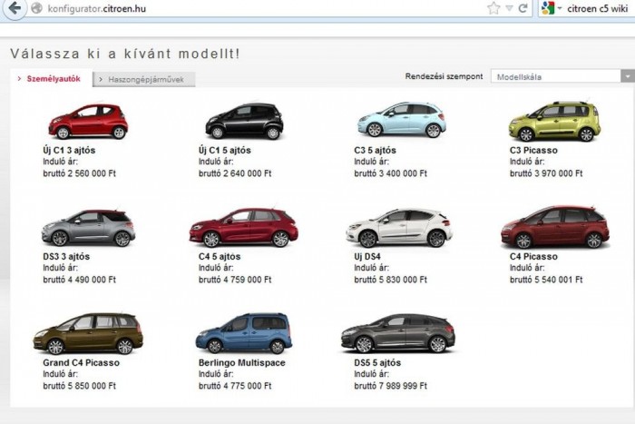 A magyar Citroen cikkünk írása idején nem engedett C5-öt konfigurálni weboldalán