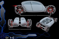 15. Jeremy Helle (USA) - EV XO || A 3D animációval is foglalkozó ipari formatervező rajong a veterán autókért. Minden ballaszttól megszabadított családi autóját két részre osztotta. A gyerekek hátul veszekedhetnek, békén hagyva a szülőket. Amíg a lineáris motorral hajtott első kerekek hajtanak, a hátsók áramot termelnek.