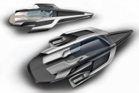 Audi Trimaran Concept. Maga a megtestesült Vorsprung durch Technik. Háromtestű hajó TDI dízelmotorokkal. A két külső test egyben elektromos jetski-k garázsa; kis sebességnél ezek motorjával, emisszió nélkül hajtható a hajó.