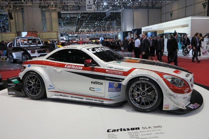 Gladiátorok Genfben 7 Carlsson SLK340 - a Pikes Peak hegyi felfutóra tervezett versenyautó. 3.4 V8 Judd LMP2 motor, 610 LE. Az autó versenysúlya 780 kg.