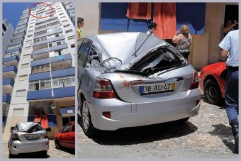 Toronyházból autóra zuhant, túlélte