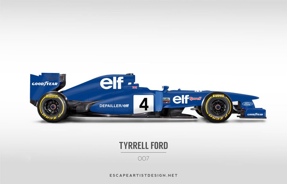 Tyrrell 007 - Tradicionális francia versenykék színét a főtámogató francia olajcégnek az Elf-nek köszönheti