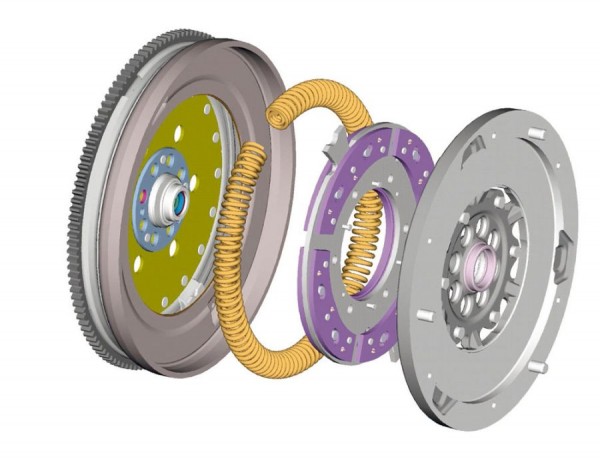 A szokásos lendítőkerék tömegének egyik része továbbra is a motor tehetetlenségi nyomatékához tartozik, a másik viszont a sebességváltó tehetetlenségi nyomatékát növeli. A szétválasztott tömegeket rugós csillapítórendszer kapcsolja össze
