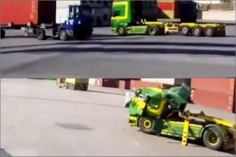 Négytonnás konténer zuhant a kamionosra