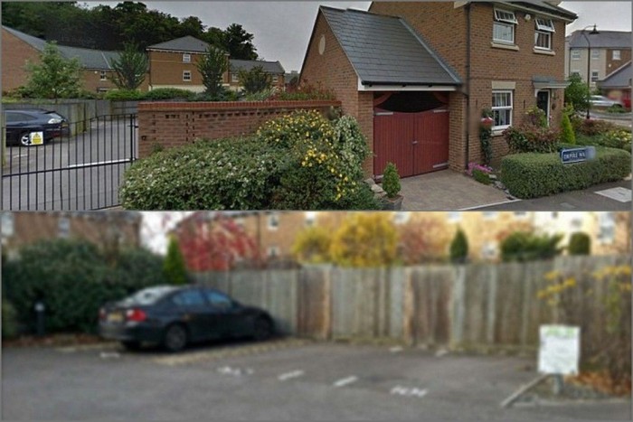 A ház, és mögötte a parkoló, benne az érintett autóval. Csak a lakóknak volt kulcsa a saját telken álló parkolóhoz, mégis megbírságolták őket.