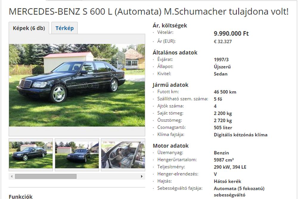 Magyarországon árulják Schumacher autóját 4
