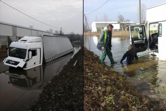 Búvárok mentettek kamiont a 44-es főúton