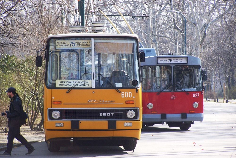 Elöl a BKV által épített Ikarus 260T áll, hátrébb pedig egy nemrég nyugdíjazott ZIU  látható