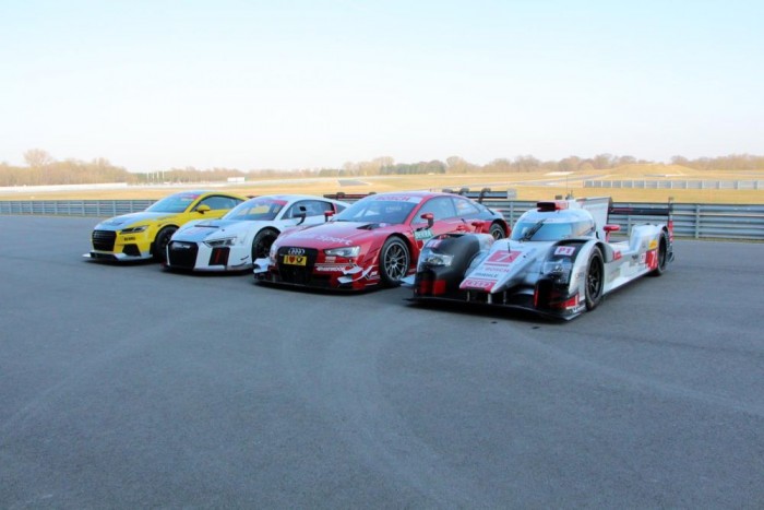 Az Audi idén tarolni akar a versenypályákon 10 A német márka motorsport részlege, felsorakozva, balról jobbra: Audi TT Cup, R8 LMS, RS5 DTM, LMP1 R18 e-tron quattro