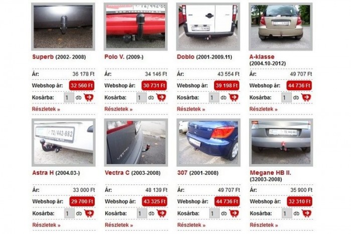 Egy magyar vonóhorog-szakkereskedés ajánlatai a neten (szerelés nélkül)