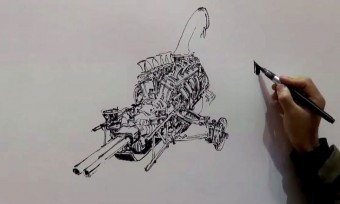 Ámulatba ejtő, ahogy ez a művész szabad kézzel motort rajzol