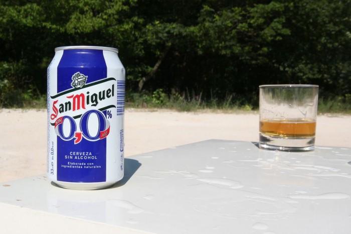 Beszédes 0,0 felirat a San Miguel.en