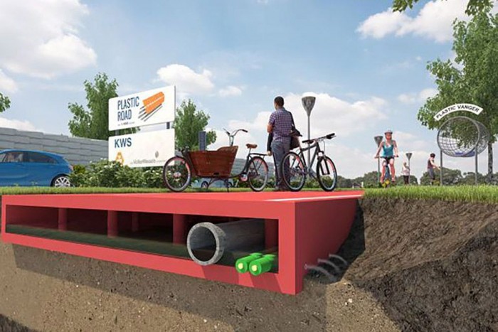 A műanyag út üregeiben csövek, vezetékek is futhatnak