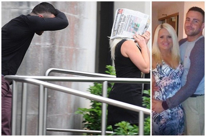 Lisa Gray és Rhys Higgins egy boldog pillanatukban, és a tárgyalásról távozva