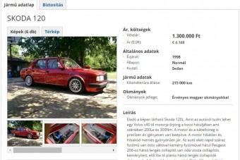 Patent Škoda 120 eladó, 200 lóerővel, beton futóművel. Szerinted mennyi?