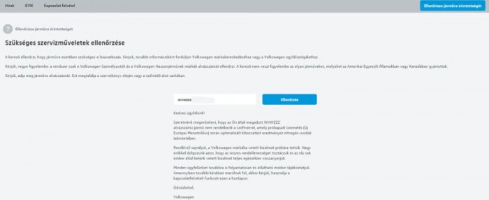 Az internetes felületen az alvázszámot megadva lefut az ellenőrzés. Egy olvasónk kétliteres TDI Passatját ellenőrizte le, amelyben az EA288-as motor van, így nem érintette a csalás
