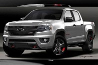 Chevrolet Colorado Red Line - 18 colos felnik terepabronccsal szerelve, egyedi szívórendszer és kipufogó, kerékív-toldások, oldalsó fellépő, rakományrögzítő szemek, sínek és polcok, Thule kerékpárszállító, platóbélés.