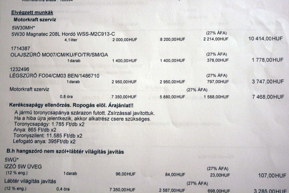 Nem biztos, hogy többe kerül a márkaszerviz: 10 414 forint áll a számlán 4,1 liter Castrol Magnatec 5W30 motorolajért