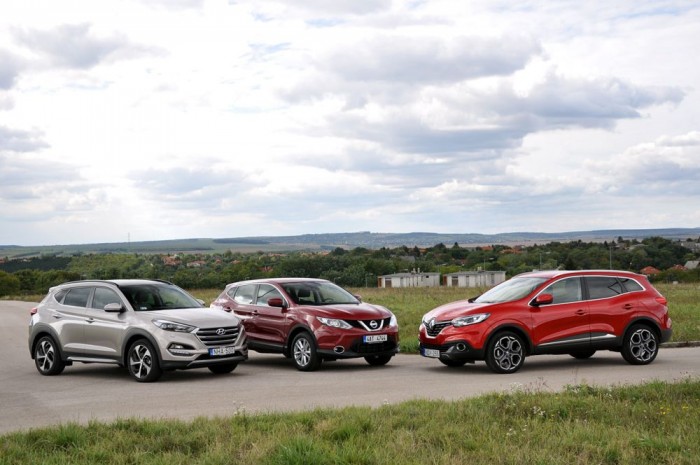 Teszt: Hyundai Tucson 1,6 T-GDi-Nissan Qashqai 1,2 DIG-T-Renault Kadjar 1,2 TCe 13 Papíron azonos a Qashqai és a Kadjar technikája, de a Renault motorja 130 lóerőt és 205 Nm-t ad le, a Nissan 115 lóerős, 190 Nm nyomatékú verziót szerel be a közös ezerkettes turbómotorból
