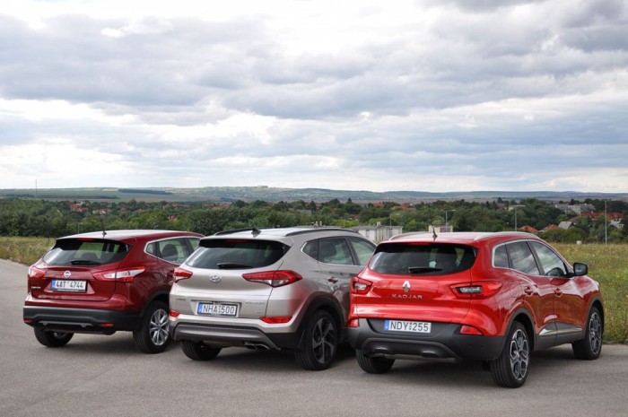 Teszt: Hyundai Tucson 1,6 T-GDi-Nissan Qashqai 1,2 DIG-T-Renault Kadjar 1,2 TCe 8 Mindhárom modellhez elérhető több vezetőtámogató rendszer, de a Renault és a Nissan előnyben van a Tucsonnal szemben