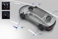 50  km/ óra alatt a hátsó kerekek az elsőkkel ellentétes irányban fordulnak el, így a kocsi fordulóköre kisebb lesz