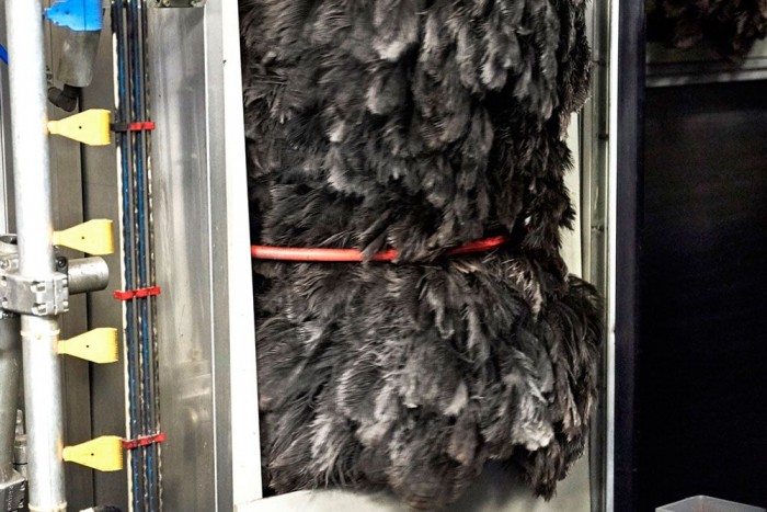 A gyártás során strucctollal portalanítják a karosszériát