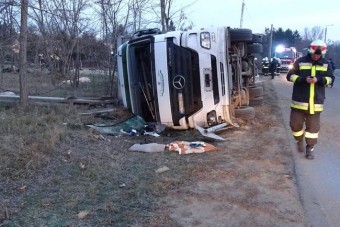 Felborult egy sertésszállító Lakiteleknél - fotók