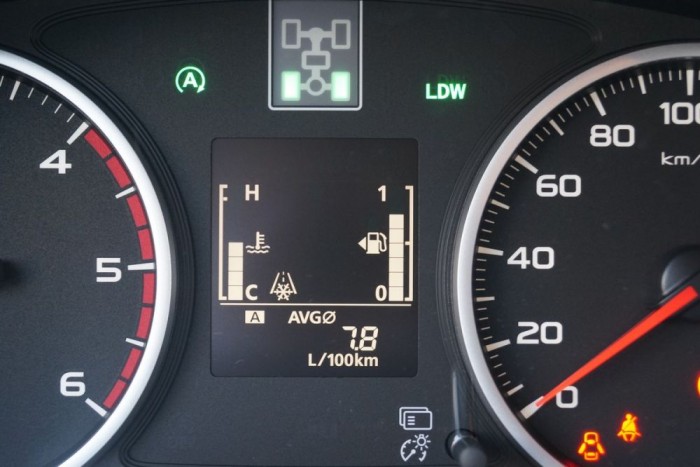 Teszt: Mitsubishi L200 Intense Plus, 181 LE – 2016 7 Stop-Start rendszer és sávelhagyásra figyelmeztető csipogó is került bele. 7,8-at írt, de a valóságban 8,5 jött ki a kúton