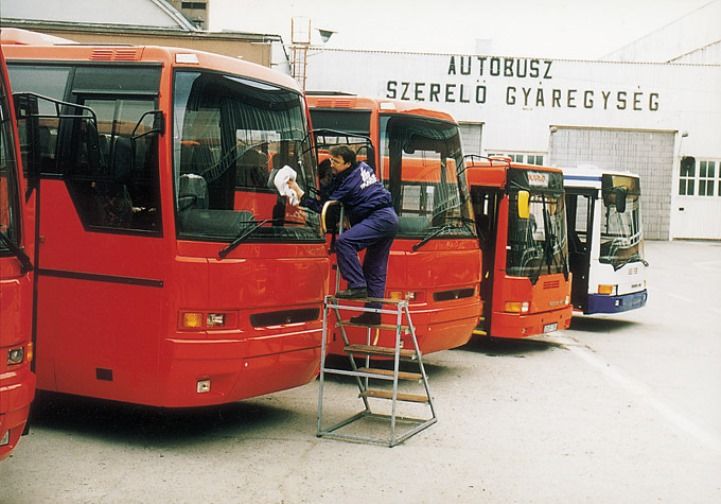 Egy időben Anglia is fontos piaca volt az Ikarusnak. Itt éppen átadásra váró jobbkormányos buszról törölgetik le az ujjlenyomatokat.