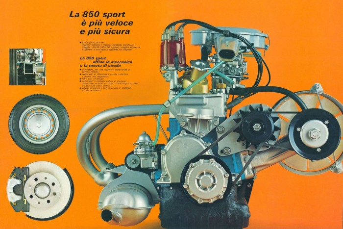 Így néz ki egy hajdani prospektusban a motor, igaz, nem a sima limuziné, hanem a sportosabb változatoké. Ezt jelzi a több leömlőcsöves kipufogó és az utalás a tárcsafékre, ami a 37 lóerős Specialon és a Sportcoupén volt széria