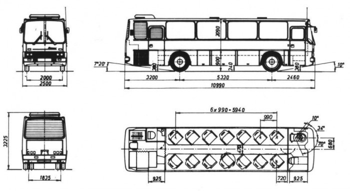 Az Ikarus 250-es konferencia busz jellegrajza 
