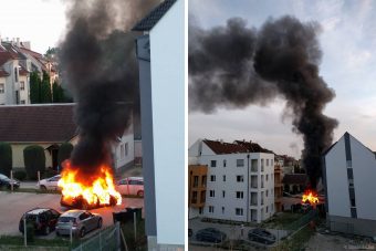Fotókon a Győrött lángoló BMW