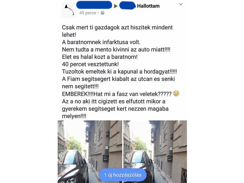 Pofátlan parkoló tartotta fel a mentőt Budapesten 2